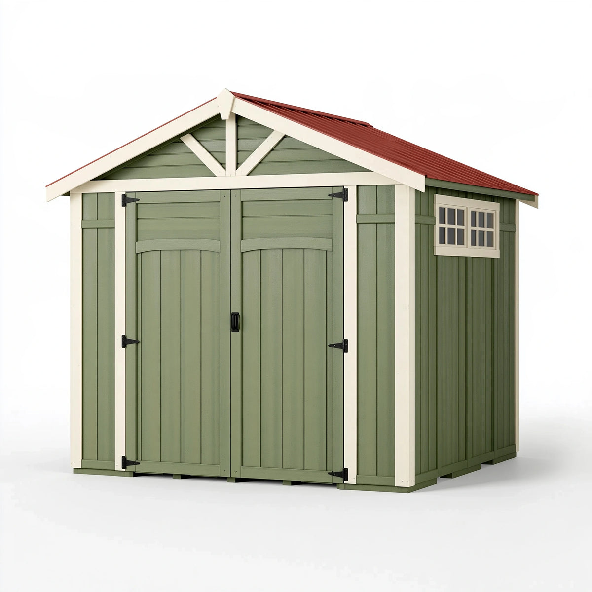 Abri de jardin 300 x 240 x 250 cm en bois vert avec toit métallique et double porte