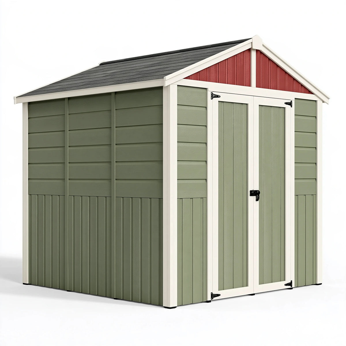 Abri de jardin 240 x 180 x 210 cm en acier vert style traditionnel avec porte verrouillable