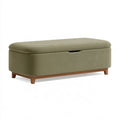 Banc coffre 120 cm en tissu vert kaki et bois brun - rangement avec assise rembourrée