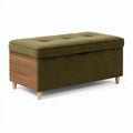 Banc coffre 120 x 45 x 45 cm en tissu vert kaki et bois style contemporain