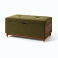 Banc coffre 100 x 60 x 45 cm en tissu vert olive et bois pour rangement style contemporain