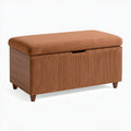 Banc coffre 100 x 45 x 48 cm en tissu côtelé terracotta et bois - rangement style contemporain