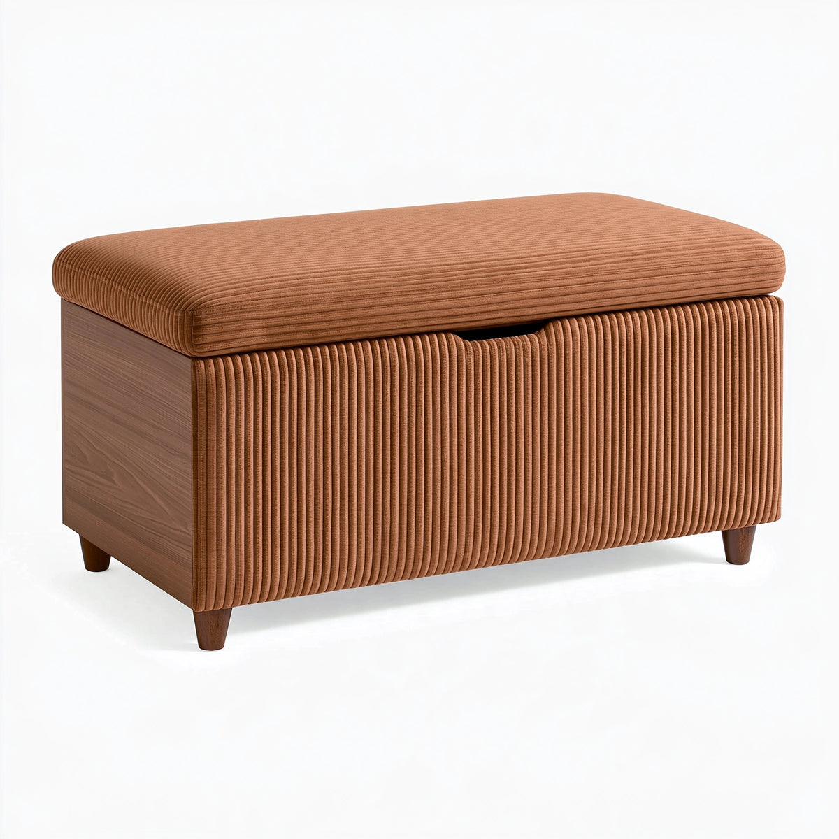 Banc coffre 100 x 45 x 48 cm en tissu côtelé terracotta et bois - rangement style contemporain