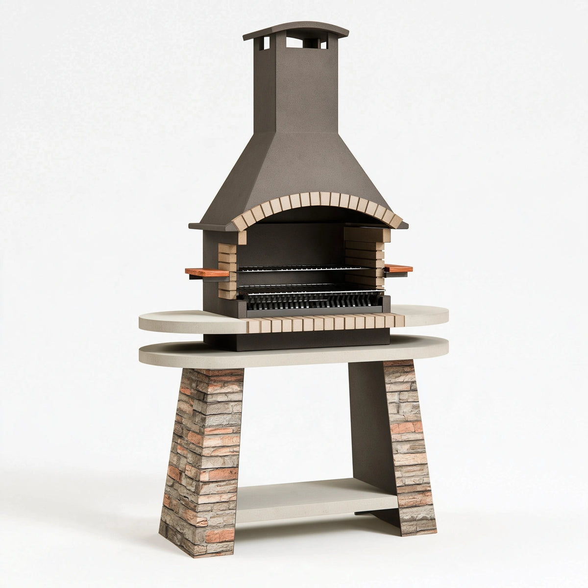Barbecue de jardin 120 x 70 x 220 cm en acier et briques brun/beige avec cheminée et grilles de cuisson