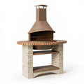 Barbecue de jardin 150 x 90 x 230 cm acier et pierre beige marron à hotte pour cuisson extérieure