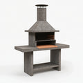 Barbecue extérieur 160 x 70 x 230 cm en pierre grise avec cheminée et grille de cuisson