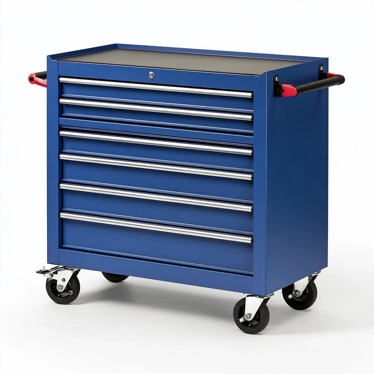 Servante d'atelier 77 x 46 x 97 cm en acier bleu avec 7 tiroirs sur roulettes