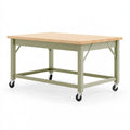 Établi d'atelier 150 x 75 x 90 cm en bois et acier vert kaki mobile