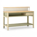 Établi d'atelier 120 x 60 x 150 cm en acier et bois beige vert avec panneau perforé et tiroir