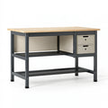Établi 120 x 60 x 85 cm en bois et acier noir beige avec tiroirs style industriel