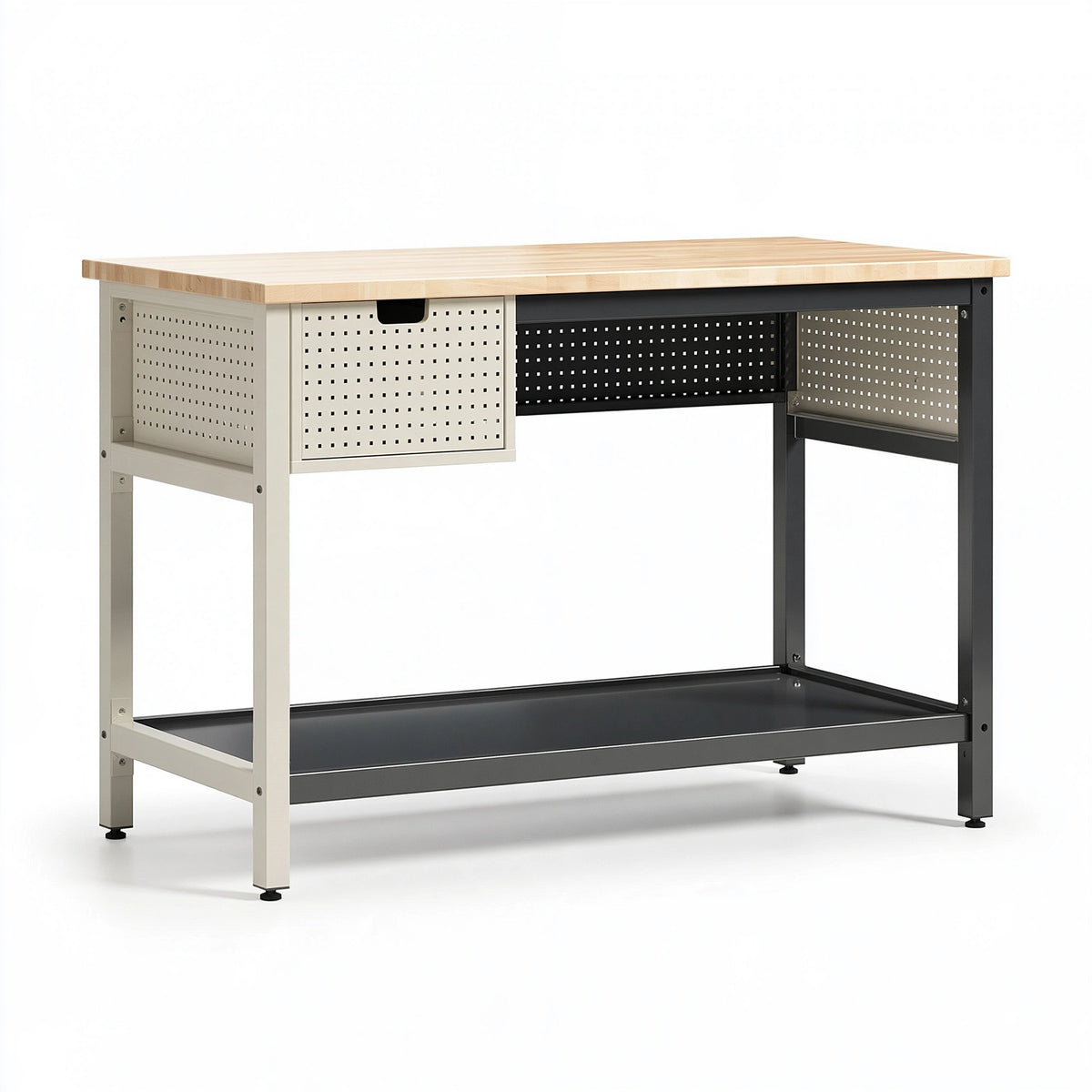 Table de travail 120 x 60 x 90 cm bois acier beige noir avec tiroir