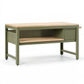 Établi 120 x 60 x 90 cm en acier et bois vert naturel avec rangement et manivelle