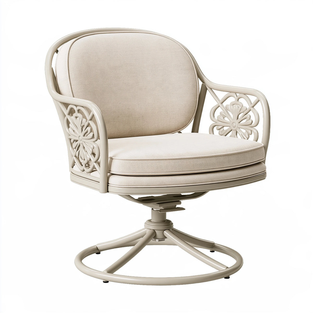 Fauteuil pivotant 70 x 70 x 95 cm en métal et tissu beige style floral