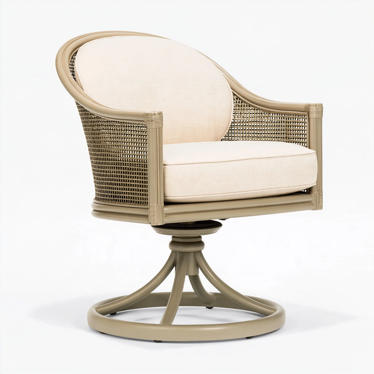 Fauteuil pivotant 70 x 75 x 95 cm en rotin beige avec assise rembourrée style naturel