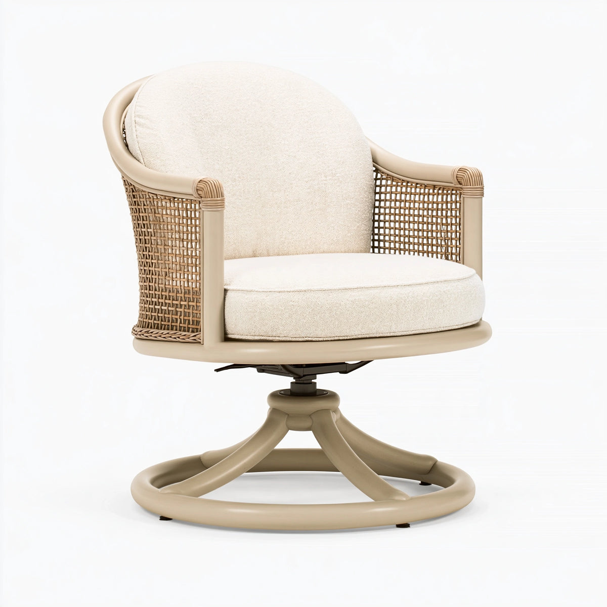 Fauteuil de bureau 65 x 65 x 90 cm en rotin et tissu beige pivotant style naturel