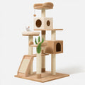 Arbre à chat 180 cm beige en peluche et sisal avec niches plateformes et griffoir
