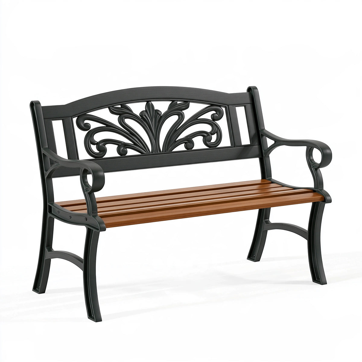 Banc de jardin 122 x 62 x 90 cm métal noir et lattes en bois style classique