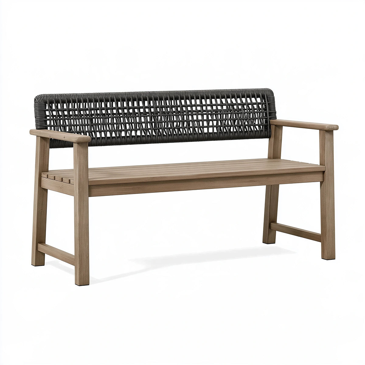 Banc de jardin 120 cm en bois naturel et cordage noir style contemporain
